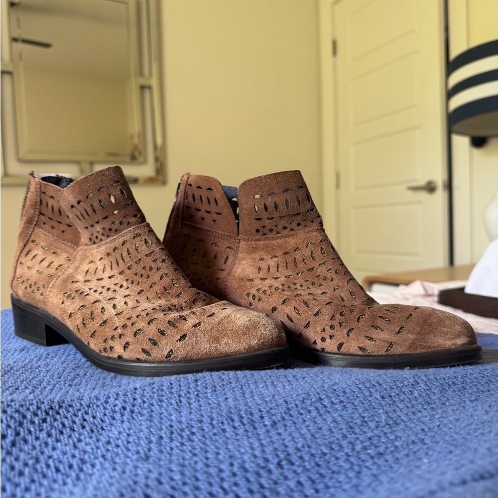 kanna Brown Suede Perforated Ankle Booties